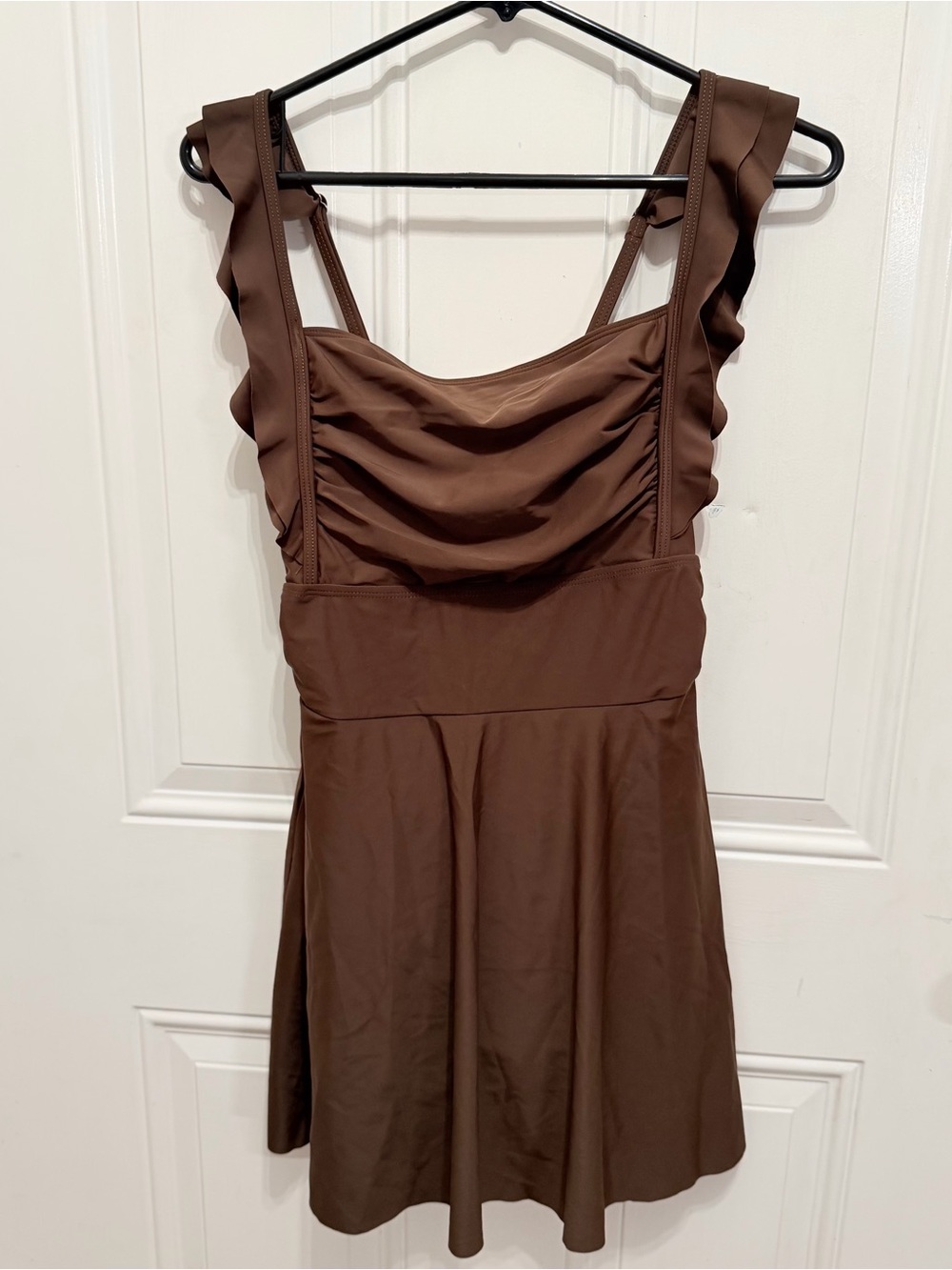 SHEIN Chocolate Brown Ruffle Strap Bathing Suit